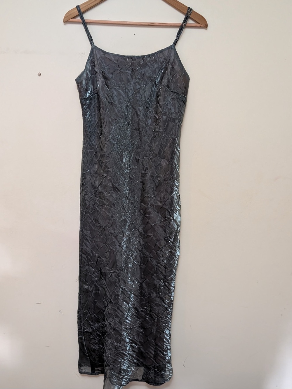 Trio New York Crushed Satin Maxi Slip Skirt - Black